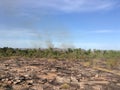 Very dry landscape around Darwin, Australia twith smoke from an old fire in the background Royalty Free Stock Photo