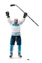 Very emotional hockey player with stick in his hands. Sports emotions. Athlete in action. Hockey champion with desire to Royalty Free Stock Photo