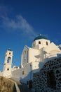 Very famous Anastasis Church with blue domes in Santorini