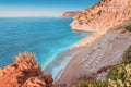 famous and popular among tourists and vacationers Kaputas beach on the Mediterranean coast of Turkey. Panoramic view of sea Royalty Free Stock Photo