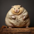 A very fat fat white white hamster stands on its hind legs on a black background portrait, close-up,