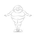 Very fat woman is standing on bathroom scales Royalty Free Stock Photo