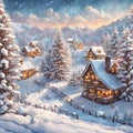 A very festive but realistic winter wonderland theme would include decorations such as a Christmas tree with presents underneath, Royalty Free Stock Photo