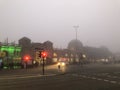 Fog at the harbor in Hamburg in Germany 1.1.2020