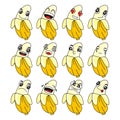 Vector illustration of a very fresh collection of cartoon banana with funny and smiling facial expressions