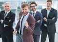 very happy boss standing in front of his business team . Royalty Free Stock Photo