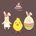 Very happy Easter. Easter Bunny, Egg with ears, Chicken, Vector Royalty Free Stock Photo