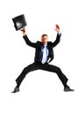 Very happy energetic businessman jumping into the