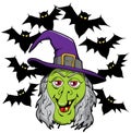 A Very Happy Witch With a Big Grin With Her Bat Friends Royalty Free Stock Photo