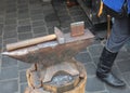 very heavy anvil for working iron in the master blacksmiths shop