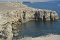 Very high rocks steep cliffs and azure sea. Crimean island