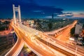 Very high top view on Basarab Bridge at night, in Bucharest, Ro Royalty Free Stock Photo