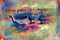 Dinosaur art illustration painting vintage funny arwork