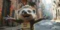 very joyful cute cartoon hedgehog holding a sign free hugs, Lets Hug, banner, copy space Royalty Free Stock Photo