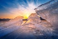 Very large and beautiful chunk of Ice at Sunrise in winter Royalty Free Stock Photo