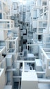 A very large number of white cubes in a room. Generative AI image.