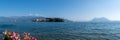 Very large panoramic view of Lago Maggiore Lake and Borromean islands (Isola Bella, Superiore, Madre Royalty Free Stock Photo