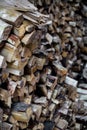 Very large pile of firewood, stacked in an old barn Royalty Free Stock Photo