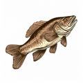 Vintage Bass Fish Vector Illustration In Wood Engraving Style