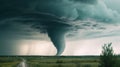 a very large tornado cloud is in the sky over a road