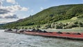 Long Coal Barge on the Scenic Rhine River in Gemany