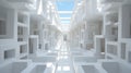 A very long hallway with lots of white boxes in it. Generative AI image.
