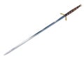 Thin and shiny long sword in a white background. Royalty Free Stock Photo