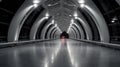 Very long tunnel pedestrian crossing, Tunnel in dark, Domed roof, Details of urban architecture at night