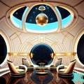 very luxurious futuristic interior in space with planetarium technologies and domes