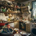 Very messy unorganized and dirty kitchen Royalty Free Stock Photo