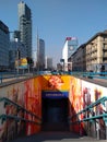 Milan Italy Modern District Skyscrapers and Underground Station Graffiti