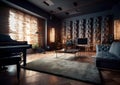 Very modern music room equipped with a variety of musical instruments and equipment suitable for a modern studio. Royalty Free Stock Photo