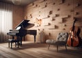 Very modern music room equipped with a variety of musical instruments and equipment suitable for a modern studio. Royalty Free Stock Photo