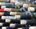 Very much stacked up wine bottles with corks Royalty Free Stock Photo