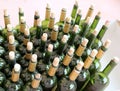 Very much stacked up wine bottles with corks Royalty Free Stock Photo