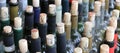 Very much stacked up wine bottles with corks Royalty Free Stock Photo