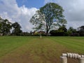 A very muddy school cricket strip stumps to stumps Royalty Free Stock Photo