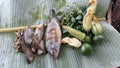 very natural wild fish and vegetable food