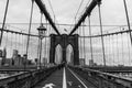 Brooklyn Bridge Structural Cabling With Boardwalk Landscape Aspect - Black and White