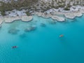 Bacalar lagoon with kajaks and estromatolitos Royalty Free Stock Photo