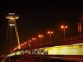 Very nice night view of Bratislava, romantic walk through night along the Danube river with interesting colors,night colors