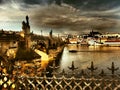 Very nice night view of Prague, romantic walk through night Prague along the Vltava river with interesting colors,night colors Royalty Free Stock Photo