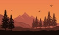 Very nice views of trees and mountains at sunset on the edge of the city.Vector illustration