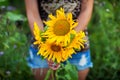 Very nice young woman holding big and beautiful bouquet of fresh colorful flowers colors, cropped photo, bouquet close up, no face Royalty Free Stock Photo