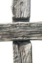 Very old ancient wooden cross. Vertical image. Isolated on white background Royalty Free Stock Photo
