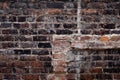 Very old brick wall close up showing decay and weathering of mortar Royalty Free Stock Photo