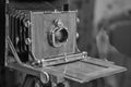 A very old camera. Black and white photo. Noise Royalty Free Stock Photo