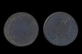 very old coin issued in 1814 by Russia Empire, obverse and reverse Royalty Free Stock Photo