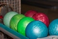 Very old colorful bowling balls background Royalty Free Stock Photo