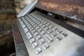 Very old computer, rusty keyboard with monitor Royalty Free Stock Photo